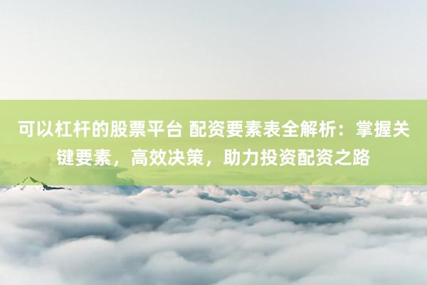 可以杠杆的股票平台 配资要素表全解析：掌握关键要素，高效决策，助力投资配资之路