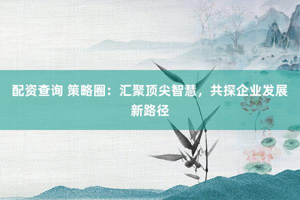 配资查询 策略圈：汇聚顶尖智慧，共探企业发展新路径